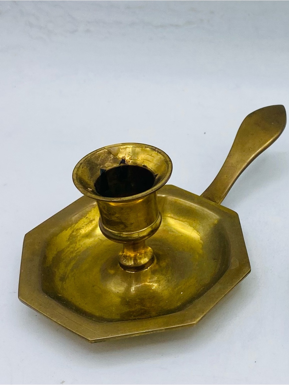 Vintage Pair Of Brass Chamberstick Candle Holders With Handles And Octagon Base